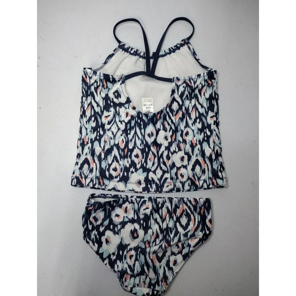 OshKosh Bgosh Girls 6/6X Tankini Swimsuit Set Navy Ikat Floral 2-Piece